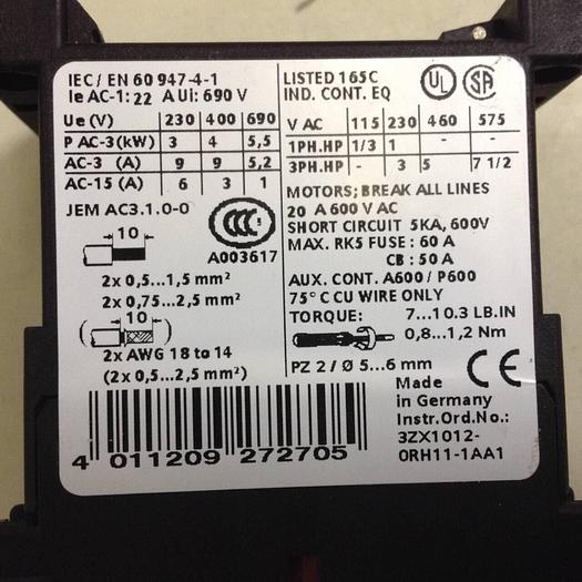 Used SIEMENS Contactor 3RT1 016-1BB41 #86702