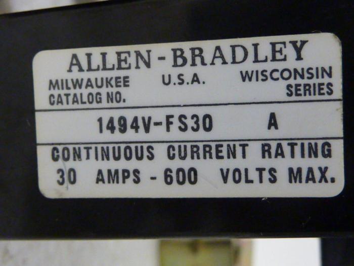 Used ALLEN BRADLEY 30 Amp Disconnect Switch 1494V-DS30 SER A #57433