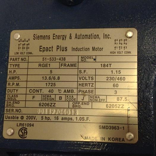 SIEMENS Epact Plus Induction Motor 51-533-438 New