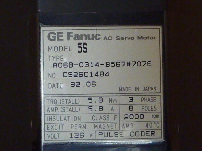 Used GE FANUC AC Servo Motor A06B-0314-B567 Used
