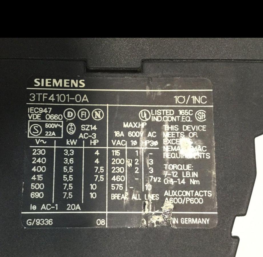 Used SIEMENS Contactor 3TF4101-0A USED