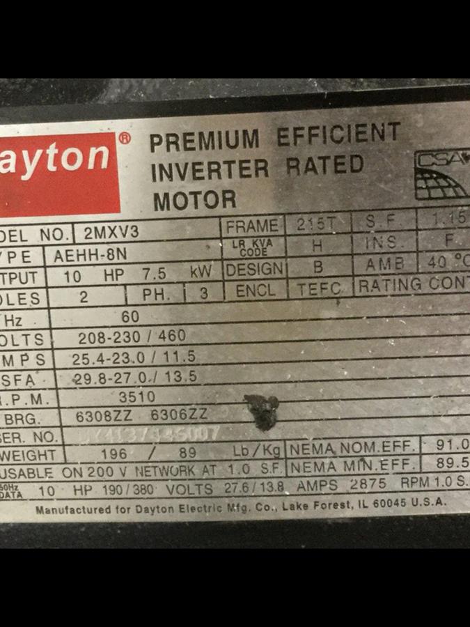 Used DAYTON ELECTRIC Efficient Inverter Motor 2MXV3 Used