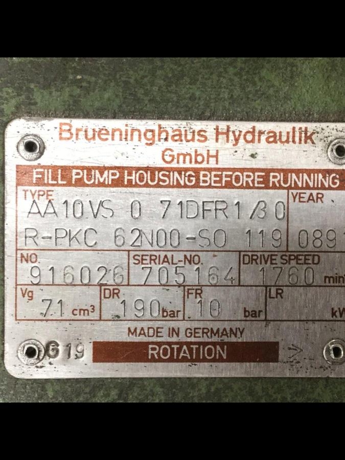 Used BRUENINGHAUS HYDROMATIK Hydraulic Pump AA10VS 0 71DFR1/30R-PKC 62N00-S0 119 #106289