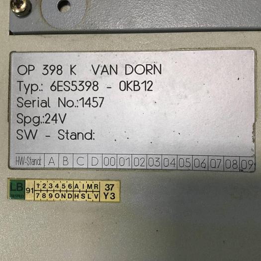 Used VAN DORN OP 398K Pathfinder Operator Control 6ES5398-0KB12 Used