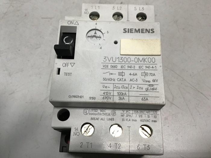 Used SIEMENS Circuit Breaker Motor Protector 3VU1300-0MK00 Used