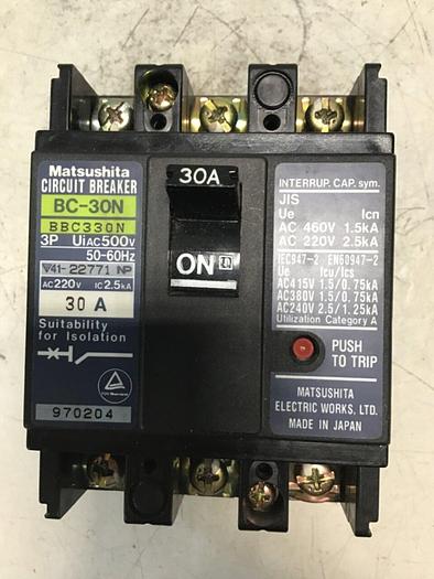 Used MATSUSHITA 30 Amp Breaker BC-30N-30-3P #143409