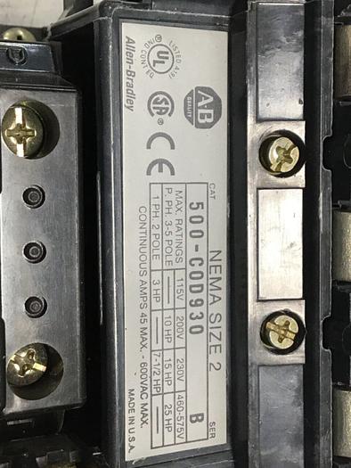 Used ALLEN BRADLEY Contactor 500-COD930 SER B #141038