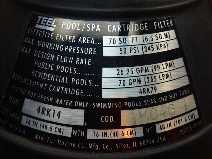 Used TEEL Pool/Spa Cartridge Filter 4RK14 #38515