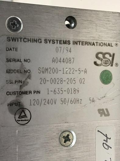 Used SSI TECHNOLOGY INC Power Supply SQM200-1222-5-A #145014