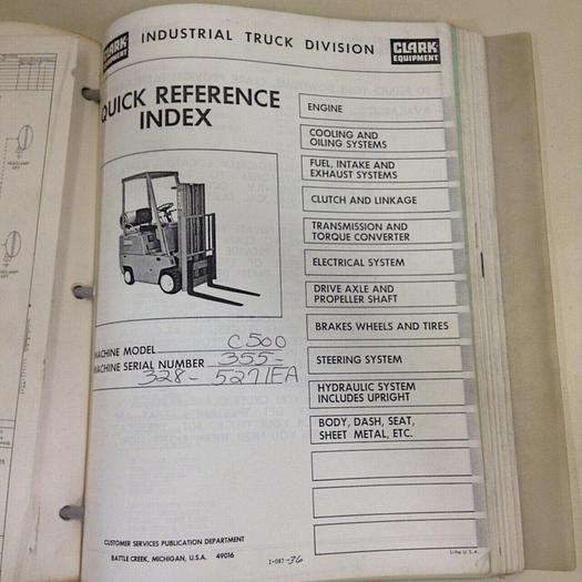 Used CLARK EQUIPMENT Quick Reference Index MANUAL013 #71013
