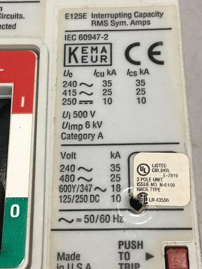 Used CUTLER HAMMER 30 Amp Circuit Breaker EGE3030FFG #135125