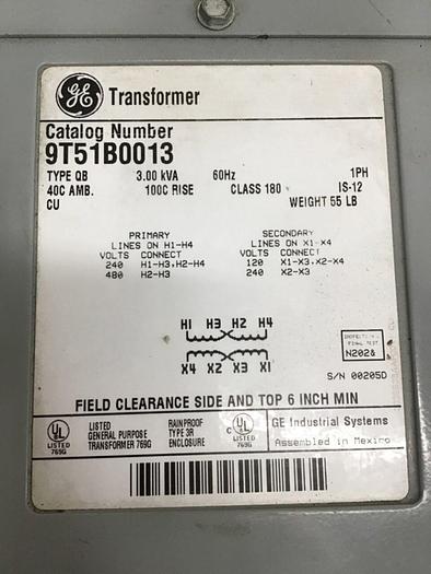 Used GENERAL ELECTRIC 3.00 kVA Transformer 9T51B0013 #138838