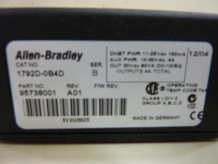 Used ALLEN BRADLEY I/O Module 1792D-0B4D SER B #55072