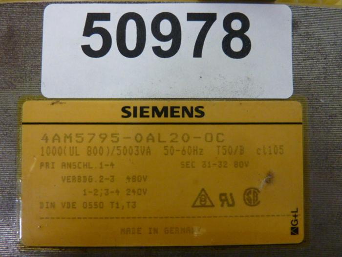 Used SIEMENS 1 / 5.003 kVA Transformer 4AM5795-0AL20-0C #50978