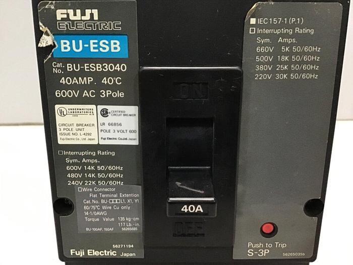 Used FUJI ELECTRIC 40 Amp Circuit Breaker BU-ESB3040 #119576