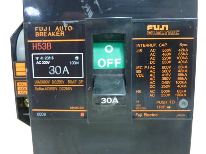 Used FUJI ELECTRIC 30 Amp Circuit Breaker H53B-30 #46753
