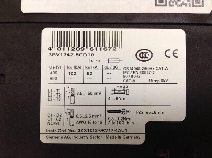 Used SIEMENS 20 Amp Circuit Breaker 3RV1 742-5CD10 #86043