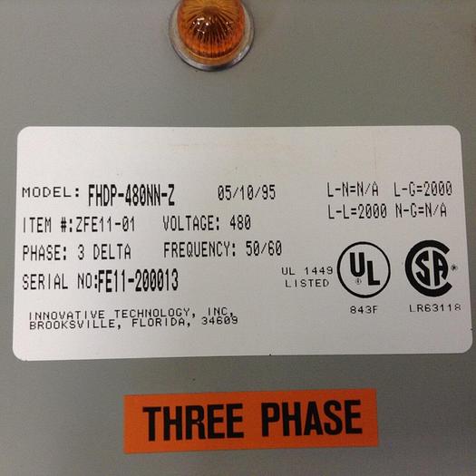 Used INNOVATIVE TECHNOLOGY INC Surge Protector FHDP-480NN-Z #70074