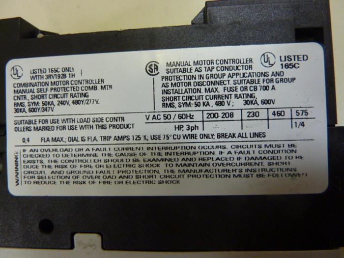 Used SIEMENS 0.4 Amp Circuit Breaker 3RV1021-0EA15 #50122