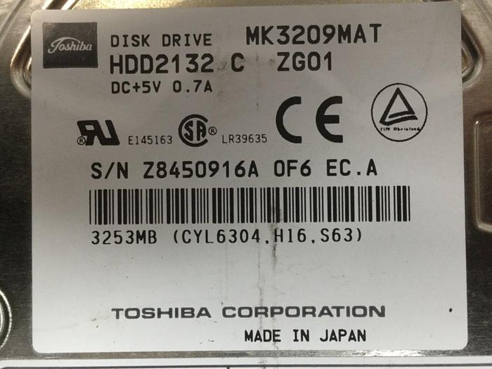 Used TOSHIBA Hard Drive MK3209MAT #108652