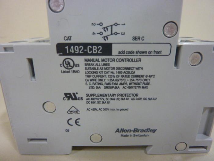 Used ALLEN BRADLEY 2 Amp Circuit Breaker 1492-CB2/H020 SER C #52180