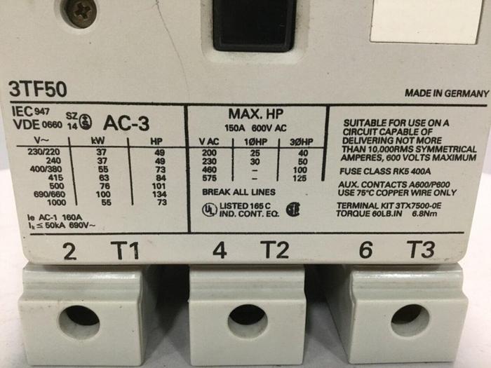 Used SIEMENS Contactor 3TF50 #104603