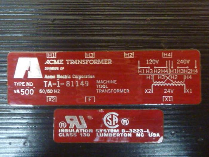 Used ACME ELECTRIC 0.5 kVA Machine Tool Transformer TA-1-81149 #35009