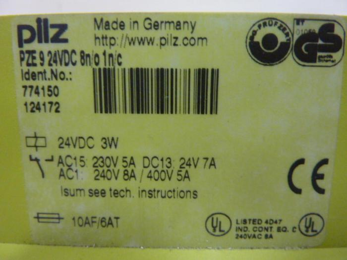 Used PILZ Safety Relay PZE924VDC8N/O1N/C #52521