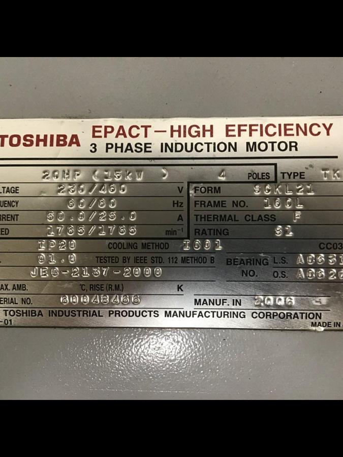 Used TOSHIBA 3 Phase Induction Motor TKKH SCKL21 #128585