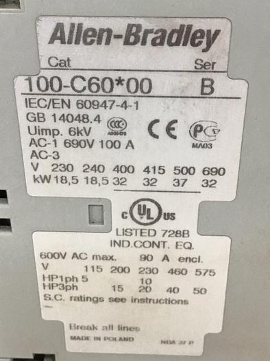 Used ALLEN BRADLEY Contactor 100-C60.00 SER B Used