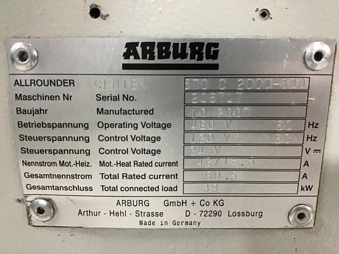 Used ARBURG 220 Ton Injection Molding Machine 570C 2000-800-55 USED