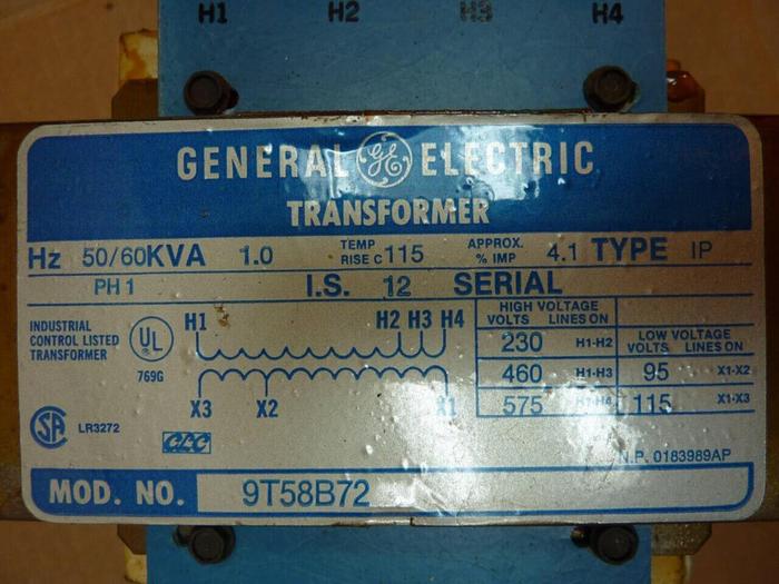 Used GENERAL ELECTRIC / GE 1 kVA Transformer 9T58B72 #25817