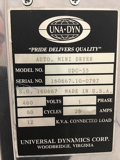 Used UNA-DYN Auto Mini Desiccant Dryer w/Hoppers UDC-55 HOP Used #142101