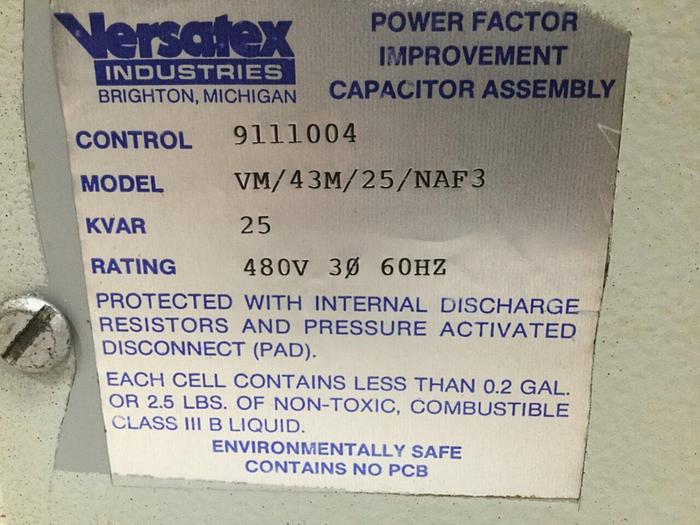 Used VERSATEX INDUSTRIES Capacitor Assembly VM/43M/25/NAF3 #102906