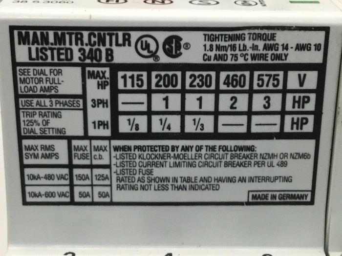 Used MOELLER Starter Motor Protector PKZM1-4 2.4-4 #109412
