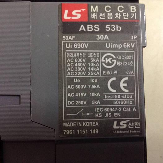 Used LS INDUSTRIAL SYSTEMS 30 Amp Breaker ABS 53B #86319