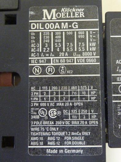 Used MOELLER Contactor DIL00AM-G #63626