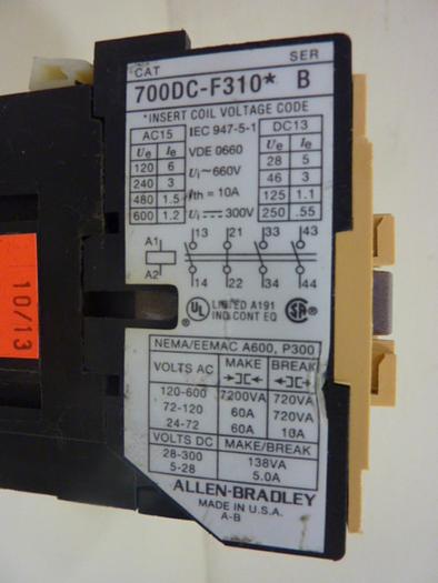 Used ALLEN BRADLEY Contactor 700DC-F310 SER B #47001