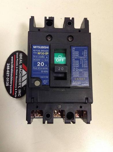 Used MITSUBISHI 20 Amp Circuit Breaker NF30-SP-20 #75213
