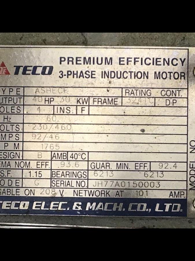 Used TECO 40 HP Induction Motor ASHECF Used