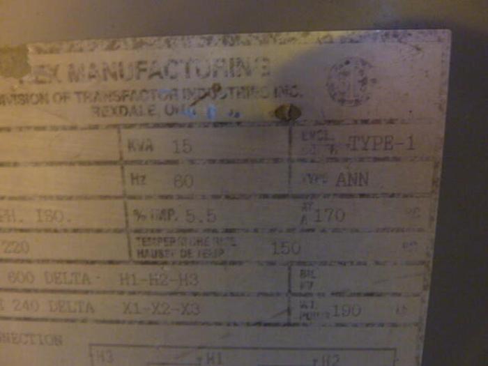 Used REX 15 kVA Transformer B15JC #32034