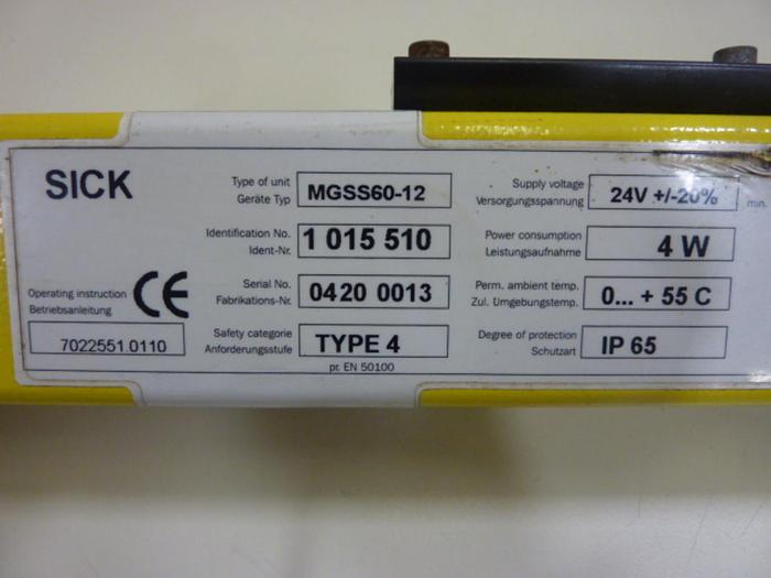 Used SICK OPTIC ELECTRONIC Light Curtain MGSS60-12 #49688