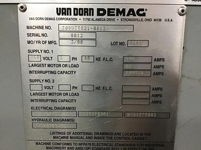 Used NEWBURY 300 Ton Vertical Injection Molding Machine 300VTTS21 USED