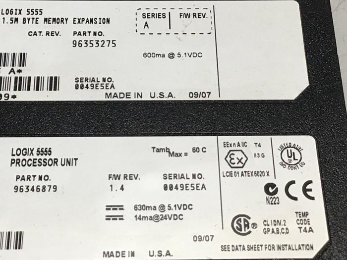 Used ALLEN BRADLEY Logix 5555 Processor Module 1756-L55 SER A #129060