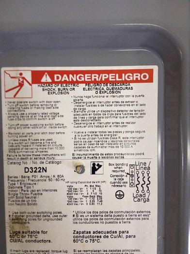 Used SQUARE D General Duty Safety Switch D322N #84512