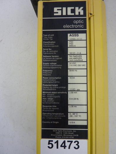 Used SICK OPTIC ELECTRONIC Light Curtain Sender AGSS 1200-111 #51473