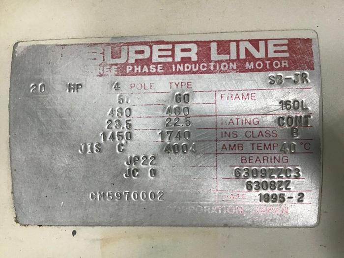 Used MITSUBISHI 20 HP Induction Motor SB-JR 20 HP #128599