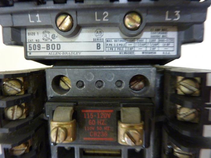Used ALLEN BRADLEY Starter Size 1 509-BOD SER B W37 #55233