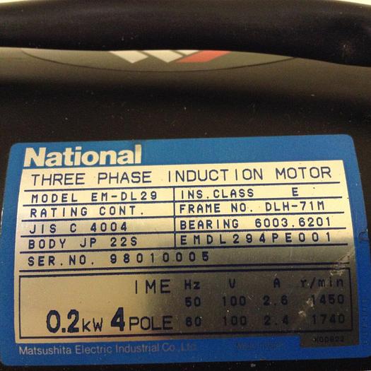 Used MATSUSHITA ELECTRIC 1/4 HP Gear Induction Motor EM-DL29 Used