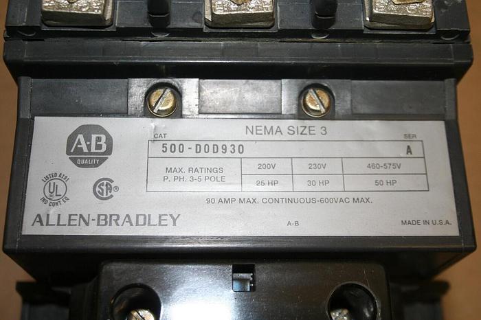Used ALLEN BRADLEY Contactor 500-DOD930 SER A Used